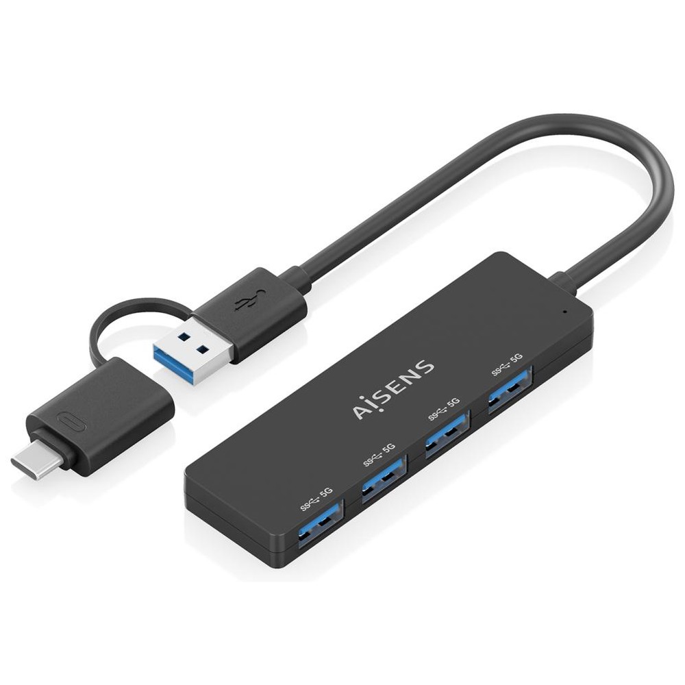 Hub Aisens 4 puertos USB 3.1 Gen1 5 Gbps modelo A109-0987 ultradelgado protección sobrecorriente