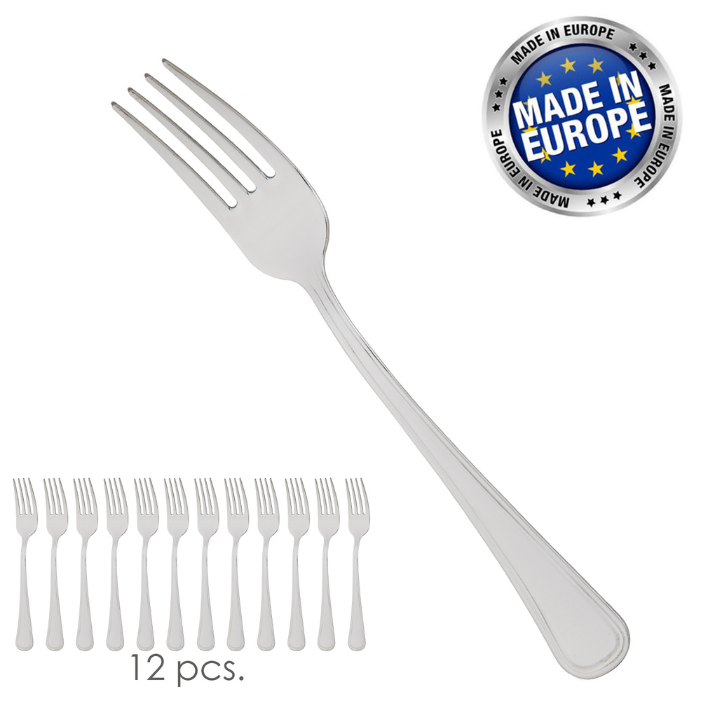 ORYX Caja de 12 Tenedores de Mesa Modelo Valencia 198 mm | Set de Tenedores Principales en Acero Inoxidable 18/0 de Alta Resistencia | Cubertería Clásica y Duradera para Hogar, Menús Diarios, Bares y Hostelería