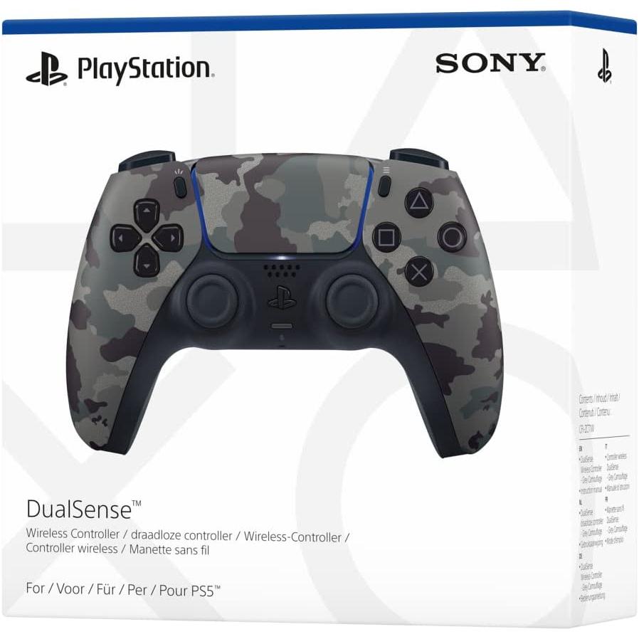 PlayStation - Mando inalámbrico DualSense V2 para PS5 con diseño gris camuflaje, vibración háptica y gatillos adaptativos para videojuegos