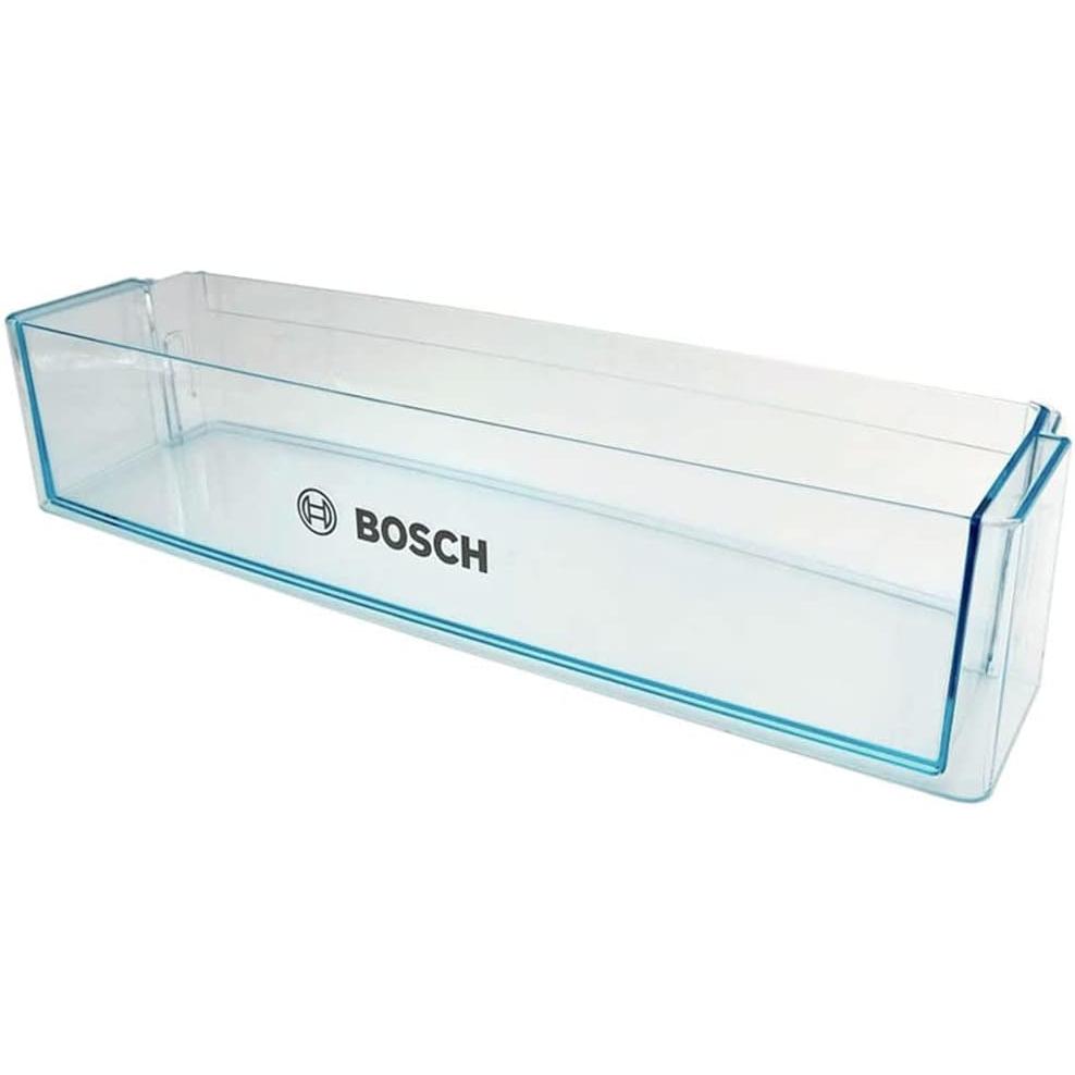 Anakel Home Estante botellero original para puerta de frigorífico Bosch, Bandeja transparente de plástico resistente 475 x 125 x 100 mm, Balcón de nevera para botellas y alimentos, 00664286