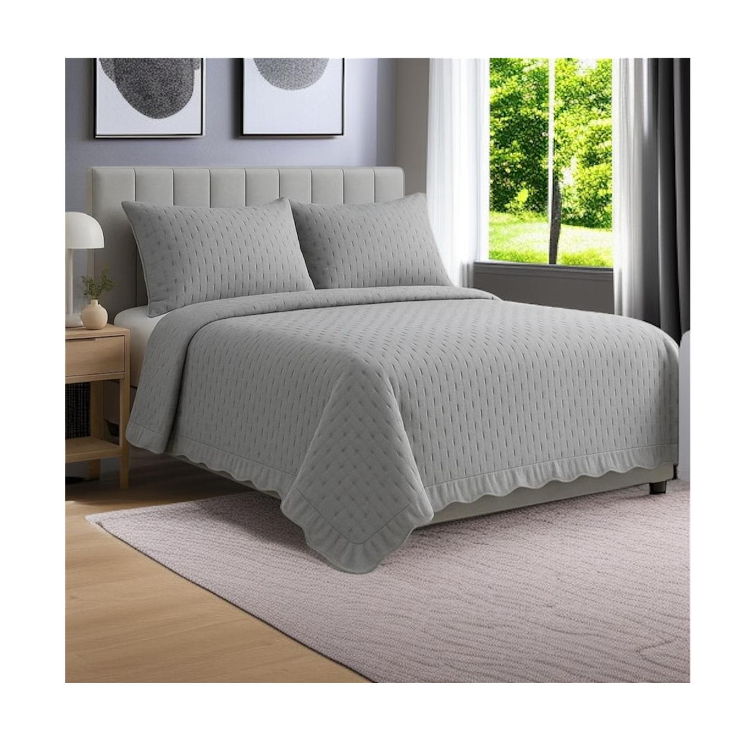 Colcha Bouti con Volante +Funda de Almohadas Cubrecama Ligera para Todas Estaciones  Gris Beige Cama 090 105 135 150