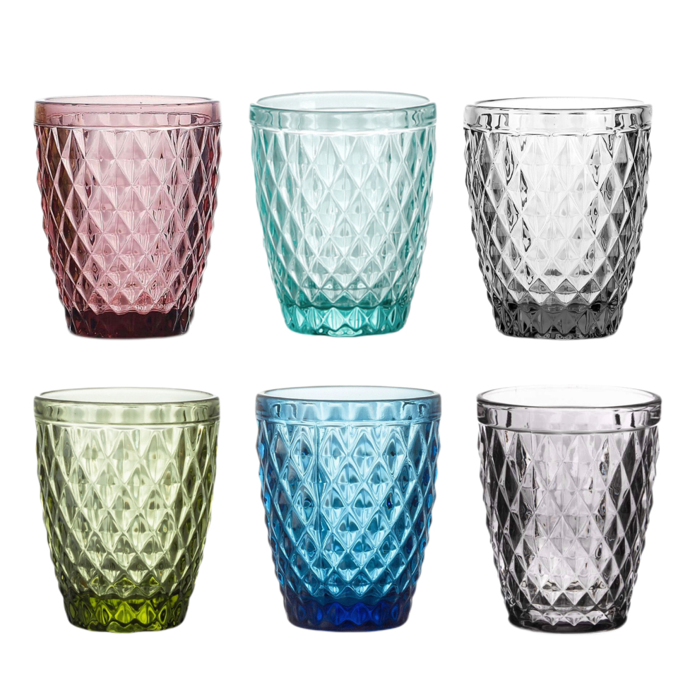 TRESV Set de 6 Vasos de Colores de Cristales de 250ml y 370ml -Productos de Vidrio de Alta Calidad - Apto para Uso Diario