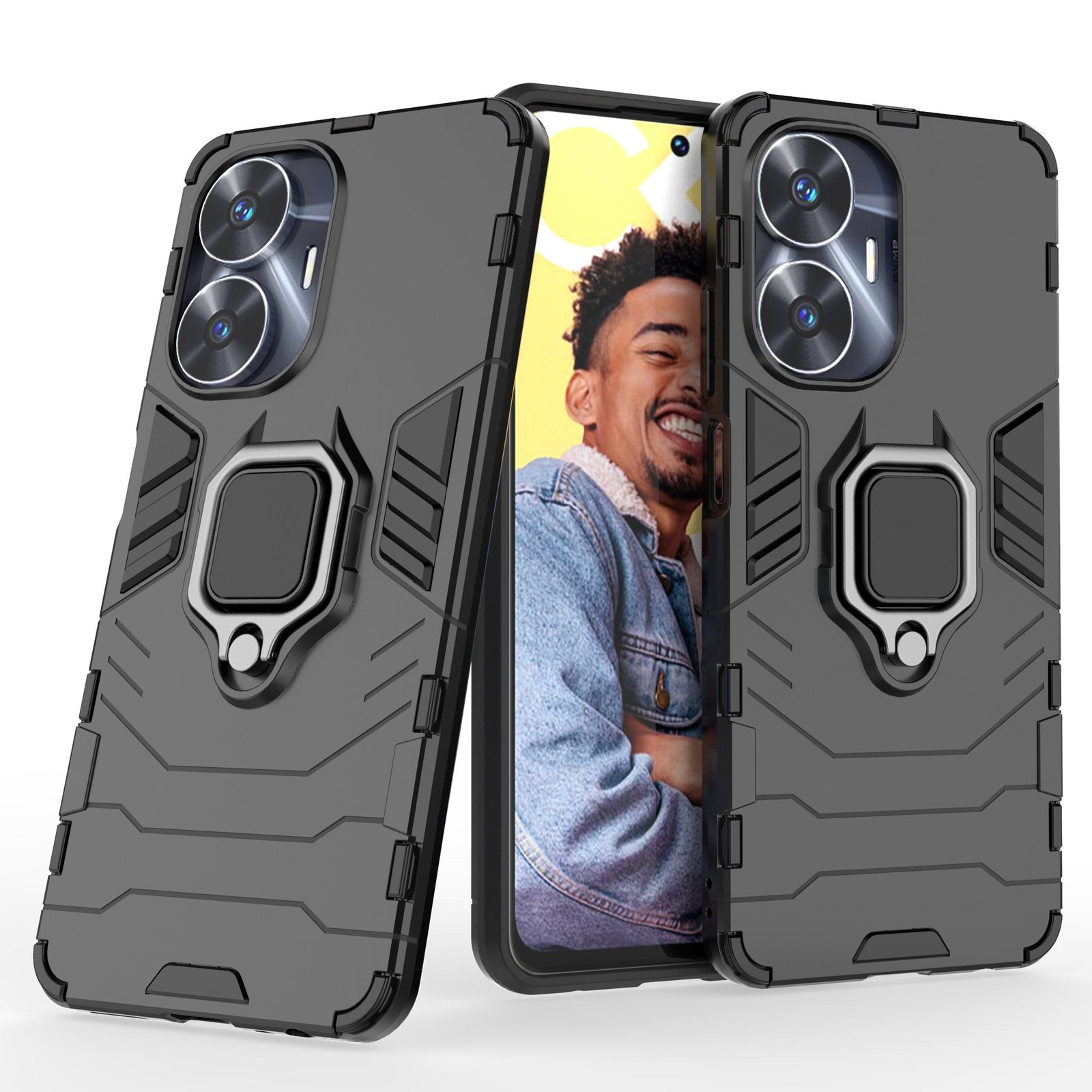 Max Power Digital Funda para móvil Realme C55 Carcasa Magnética con Anillo Imán Antigolpes Resistente Rígida Dura con Soporte [Tecnología de Absorción de Golpes] Perfecta Para Coche y Ver Multimedia Manos Libres