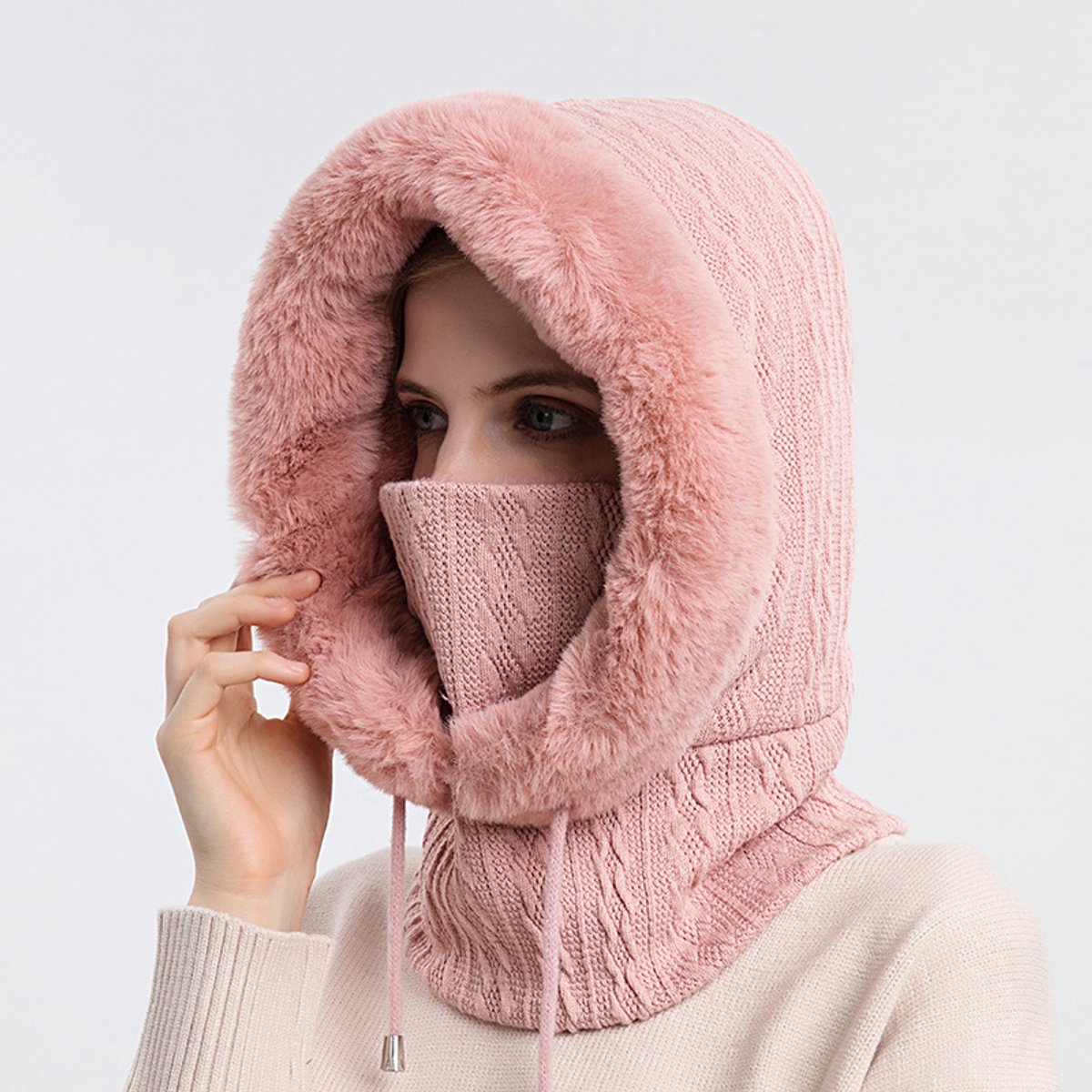 Bivakmuts Dames Multifunctioneel Bivakmuts Skimasker Winter Warm Winddicht Masker Hoed Winter Koud weer Skiën Buitenshuis Motor Berg Kamperen Wandelen, lichtroze