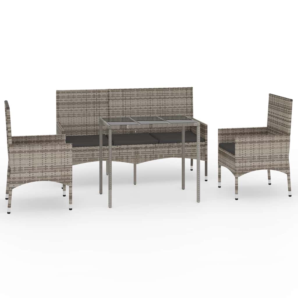 vidaXL Set de muebles de jardín 4 pzas y cojines ratán sintético gris