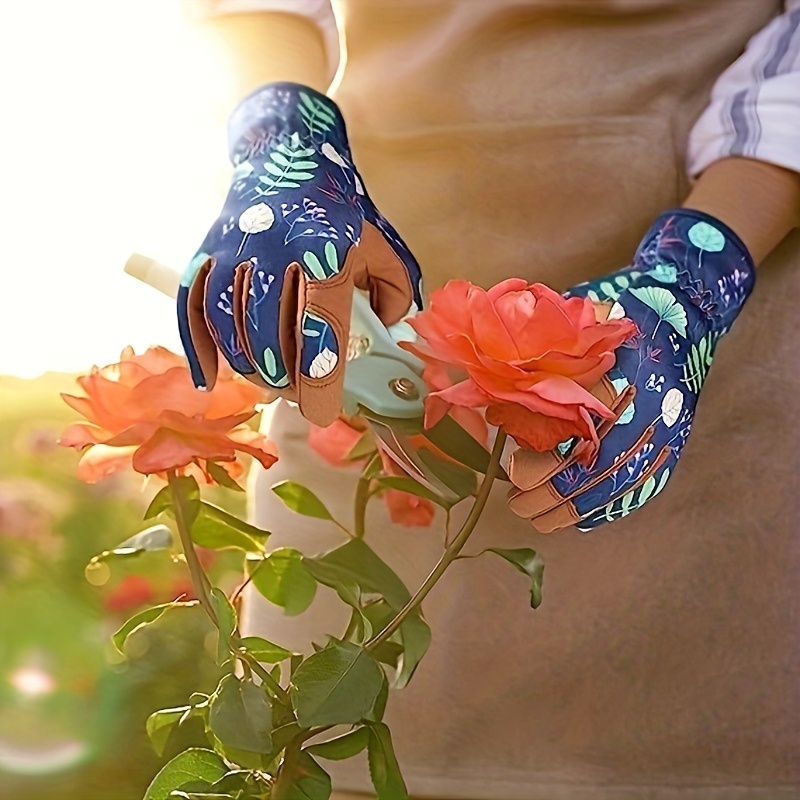 TK Guantes de jardinería antideslizantes gruesos con Patrón de Flores, para excavación, Plantación, Poda, 1 par