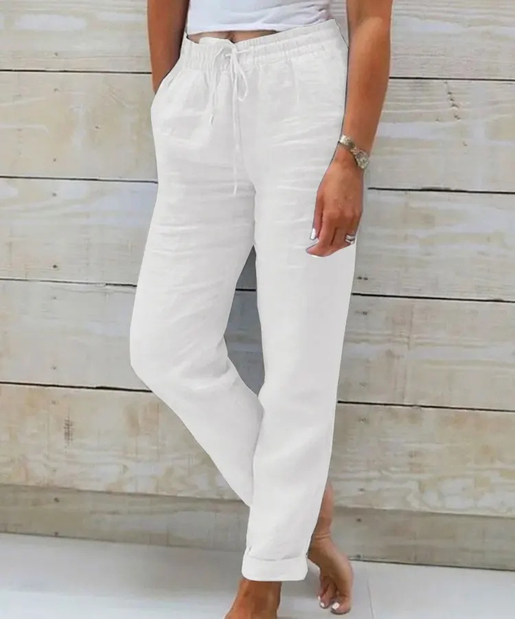 OmHom Pantalones De Verano Para Mujer Algodón Y Lino Cintura Alta Ajustables Casuales Streetwear Solido Pantalones Lánguidos Sueltos