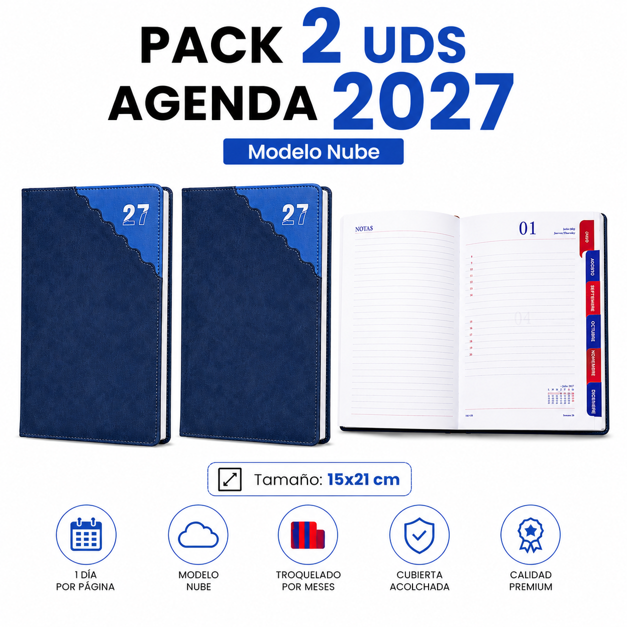 Pack 2 AGENDAS 2027 Modelo NUBE 15x21 cm