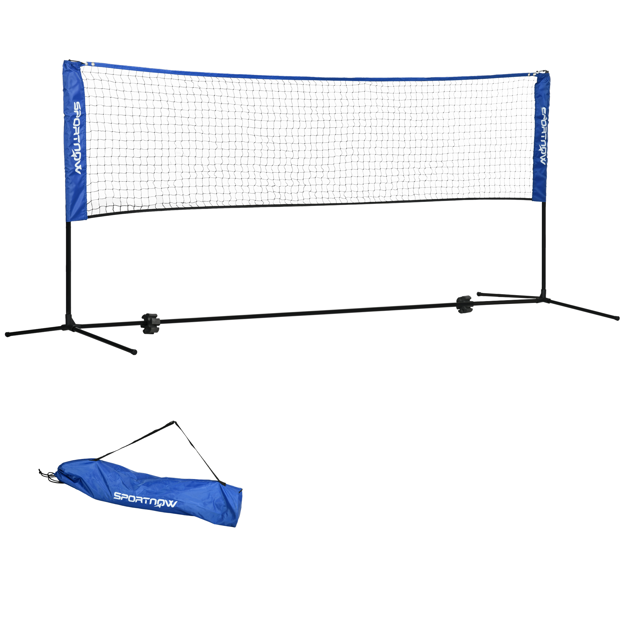 SPORTNOW Red de Bádminton Red de Tenis Plegable, 103/120/155H cm Altura Ajustable Interior Exterior Red de Bádminton, Red de Voleibol con Bolsa de Transporte Metal Poliéster Azul