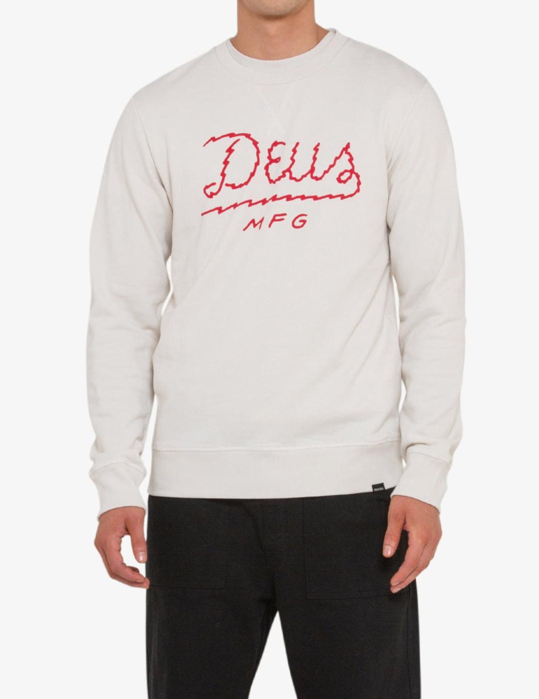 Deus Ex Machina Sudadera Blanca Livewire Hombre Algodón Premium Logo Rojo
