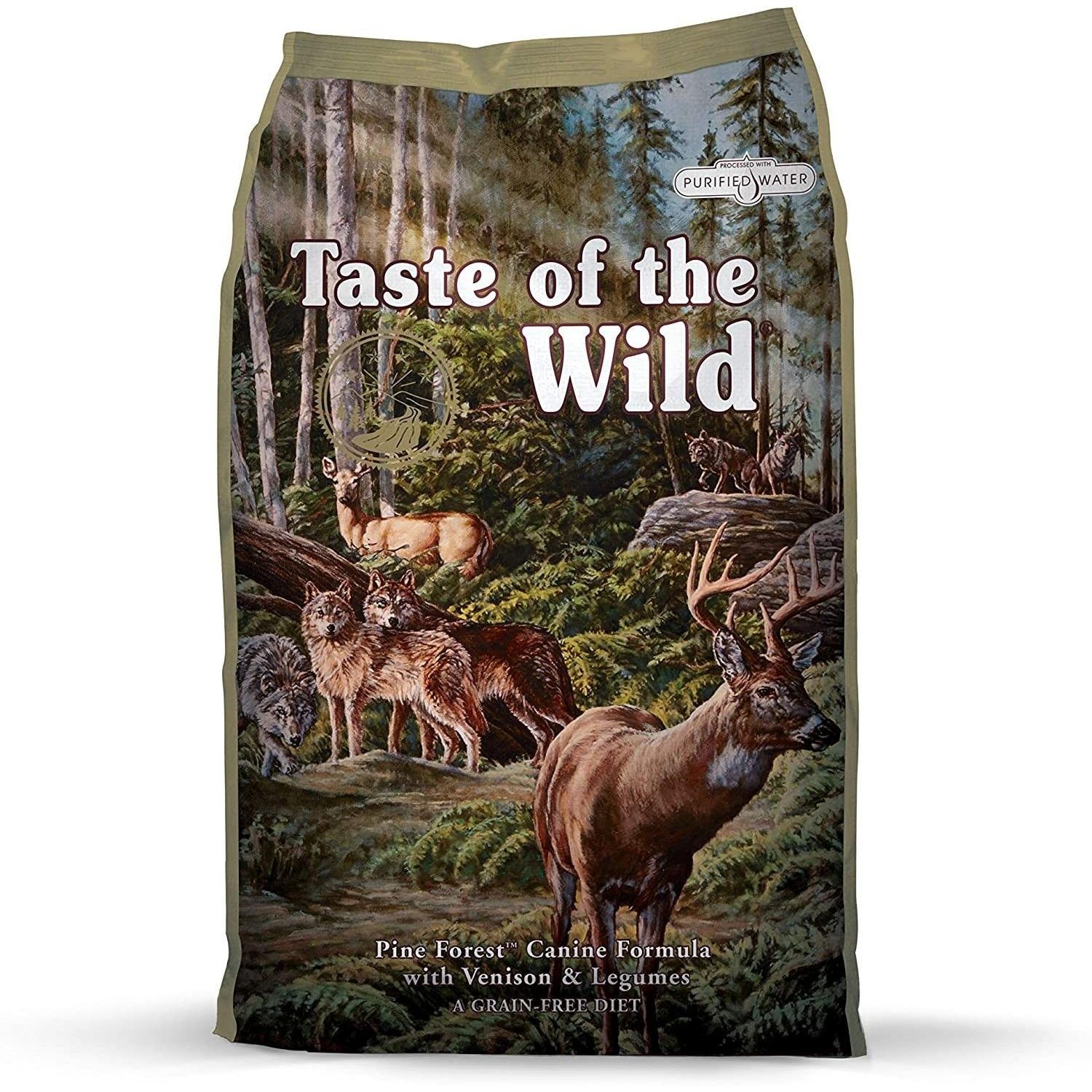 Taste Of The Wild Pine Forest  Pienso Taste of the Wild para perros elaborado con venado y legumbres, indicado para todas las razas.