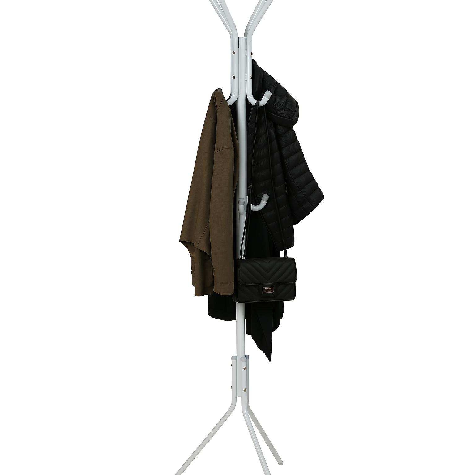Ruhhy, Perchero Metálico de Pie Color Negro, blanco con 12 Ganchos, Diseño Moderno, Estable y Resistente para Entrada, Dormitorio, Oficina o Recibidor – Fácil Montaje sin Herramientas – Estructura de Alta Calidad – 175 cm de Altura
