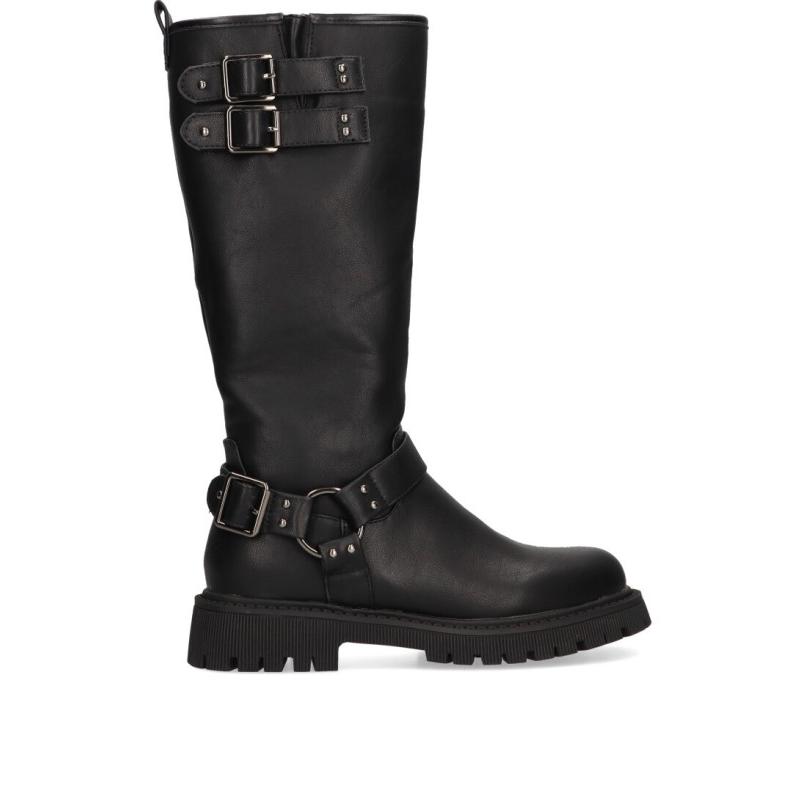 Bota Militar Xti - Mujer - Suela Plana - Modelo 142937 - Color Negro