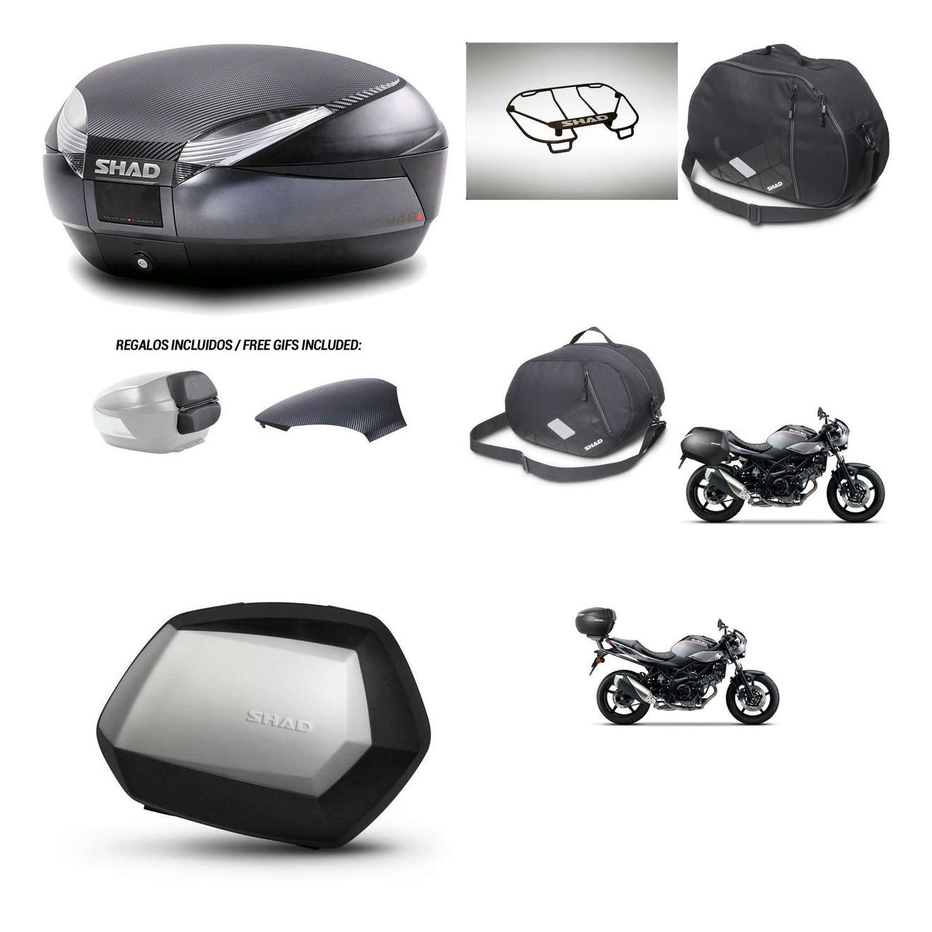 Maletas Laterales + Baul Trasero + Accesorios + Herraje 3P + Herraje Montaje Sh48 Sc Sh35 Premium KIT-257937