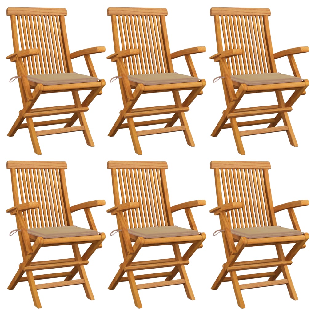 vidaXL Sillas de jardín 6 uds madera maciza de teca con cojines