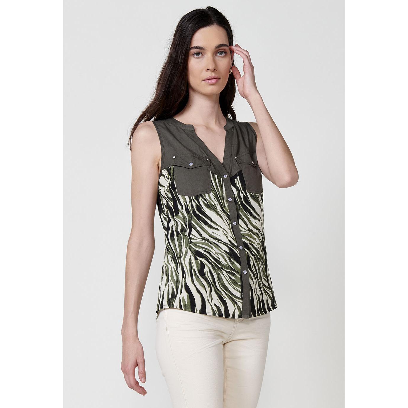 Koroshi - Blusa sin mangas estampado floral de tejido voile ligero y vaporoso para mujer, ideal para primavera y verano