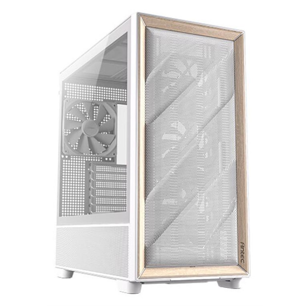 Antec - FLUX Midi Tower blanco con 3 ventiladores frontales de 120 mm y 1 trasero de 140 mm para PC, diseño blanco con soporte para disco duro 3.5\" y SSD 2.5\", ideal para uso diario