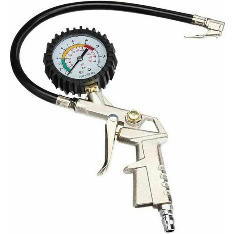 CA Monitor de presión de neumáticos, manómetro, medidor de presión de neumáticos, pistola de inflado de neumáticos, manómetro, comprobador de presión de aire multifunción de 0 a 16 bar para coche, motocicleta y bicicleta.