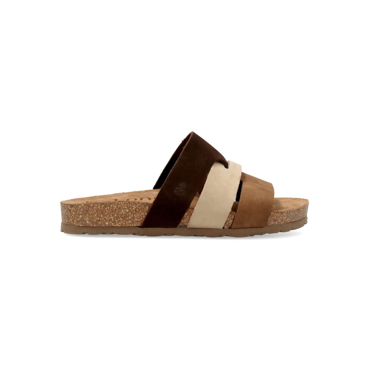 YOKONO - Sandalias de mujer bio piel nobuck con planta acolchada y suela de corcho y goma EVA, estilo verano marrón-beige