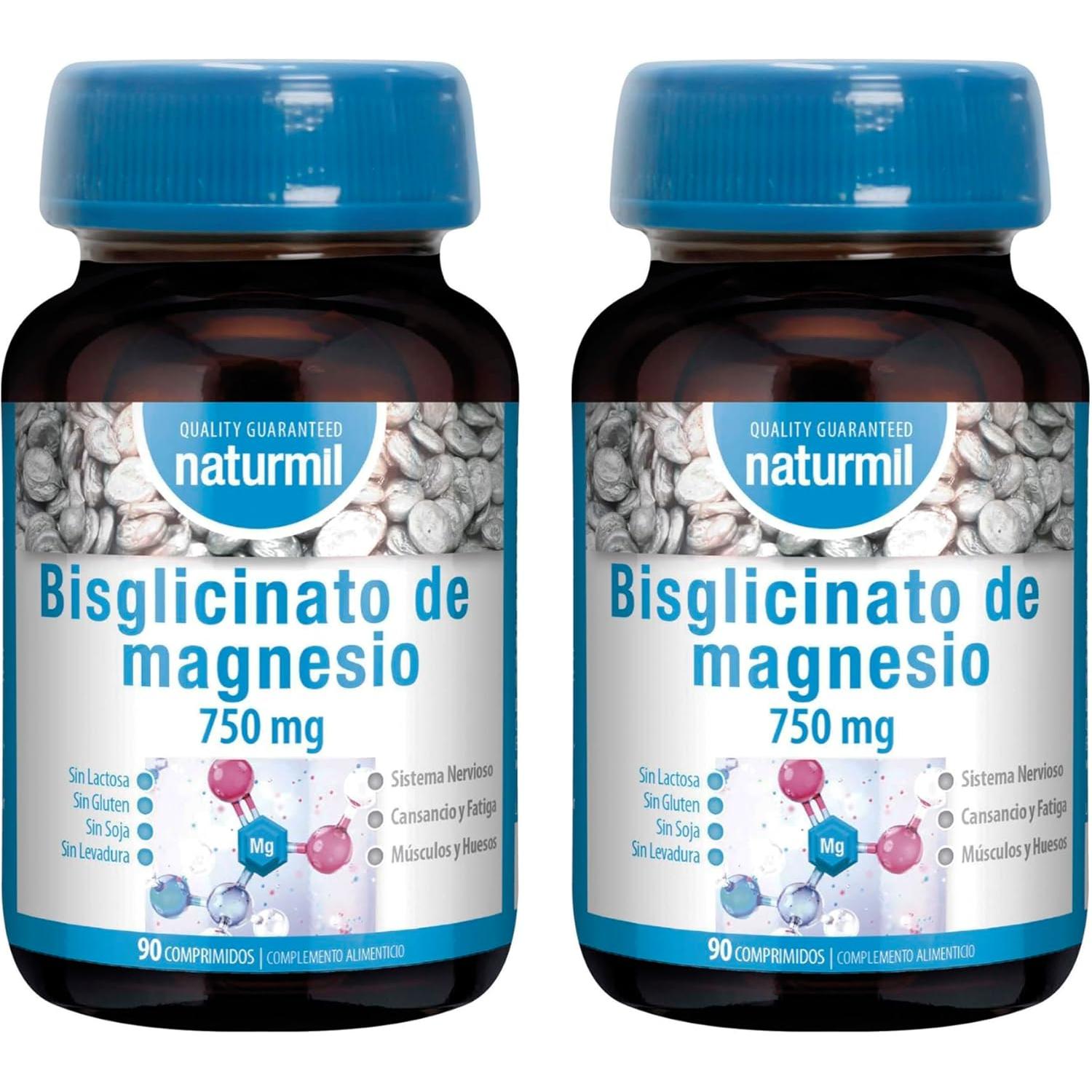 Paquete de 2 Botes de Bisglicinato de Magnesio Naturmil 750mg - 90 comprimidos. ¡Suplemento de calidad para mejorar tu bienestar!