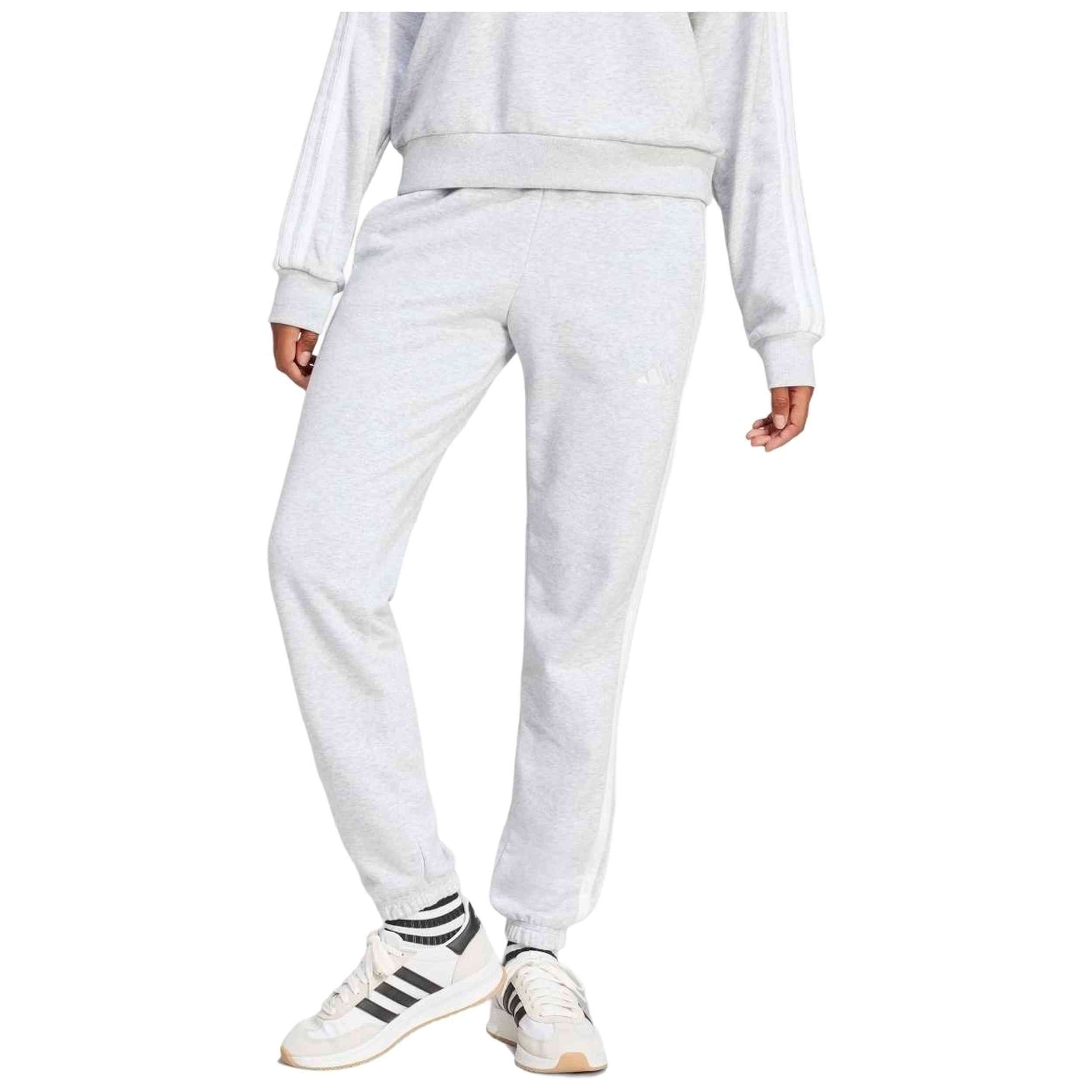 Pantalon Largo Adidas modelo Essentials 3-Stripes French Terry "Light Grey Heather / White" para hombre y mujer en color Gris