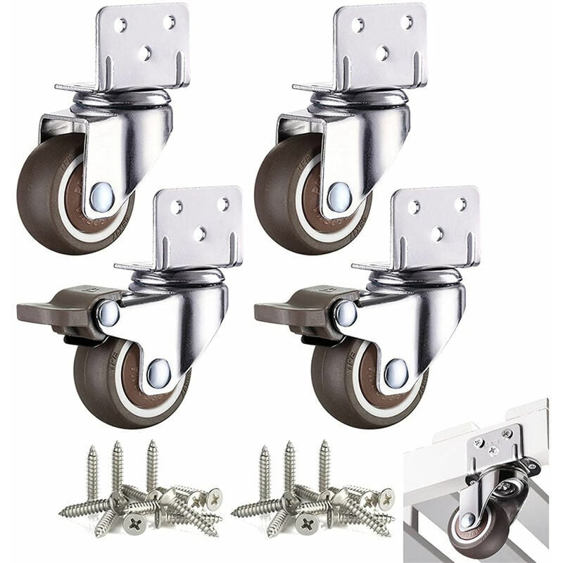 CA 4 ruedas pequeñas para muebles de 32 mm, ruedas giratorias para mesa de centro, armario, carga de 60 kg, con placa de montaje de freno, TRIMEC