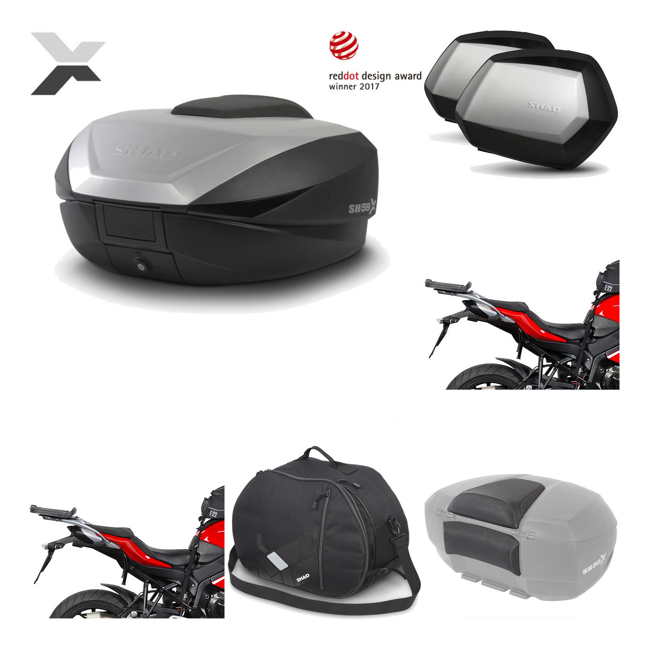 Maletas Laterales + Baul Trasero + Herraje Montaje + Accesorios + Herraje 3P Sh59x Alu Sc Sh35 Premium KIT-194310