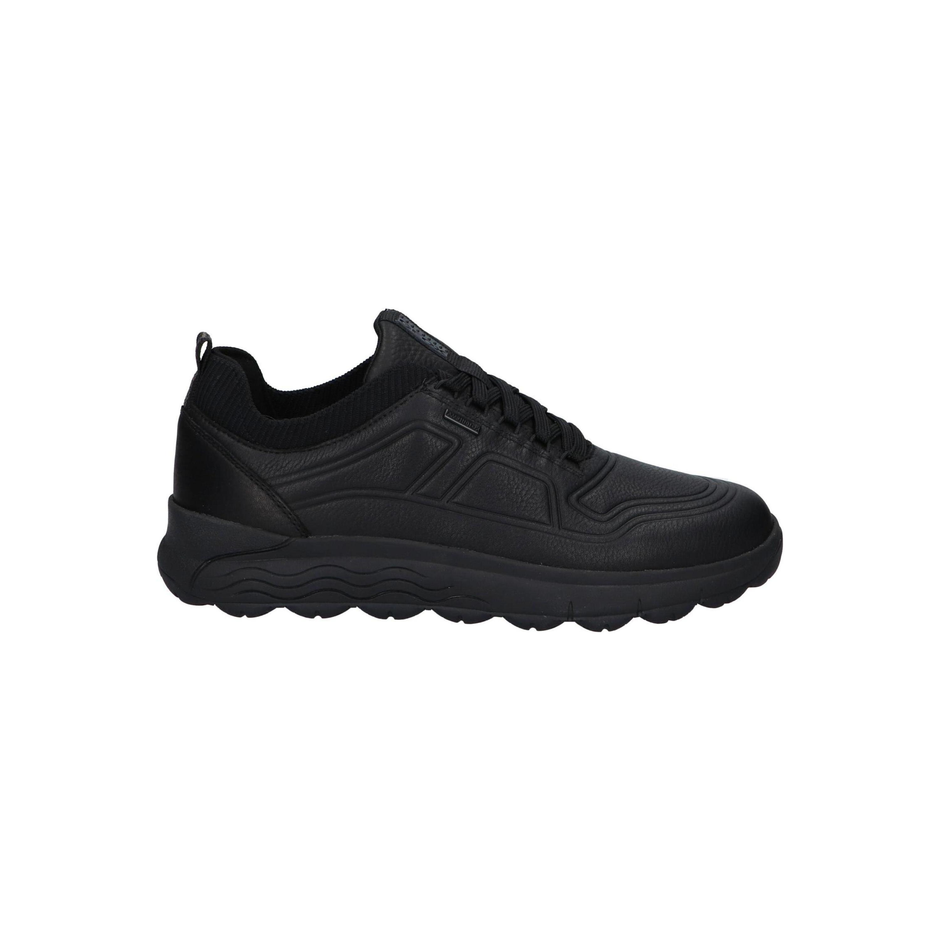Geox men's casual sneakers in black, lightweight leather, textile lining, rubber sole, and closed toe, ideal for autumn-winter everyday wear; comfortable men's sneakers for versatile fashion.