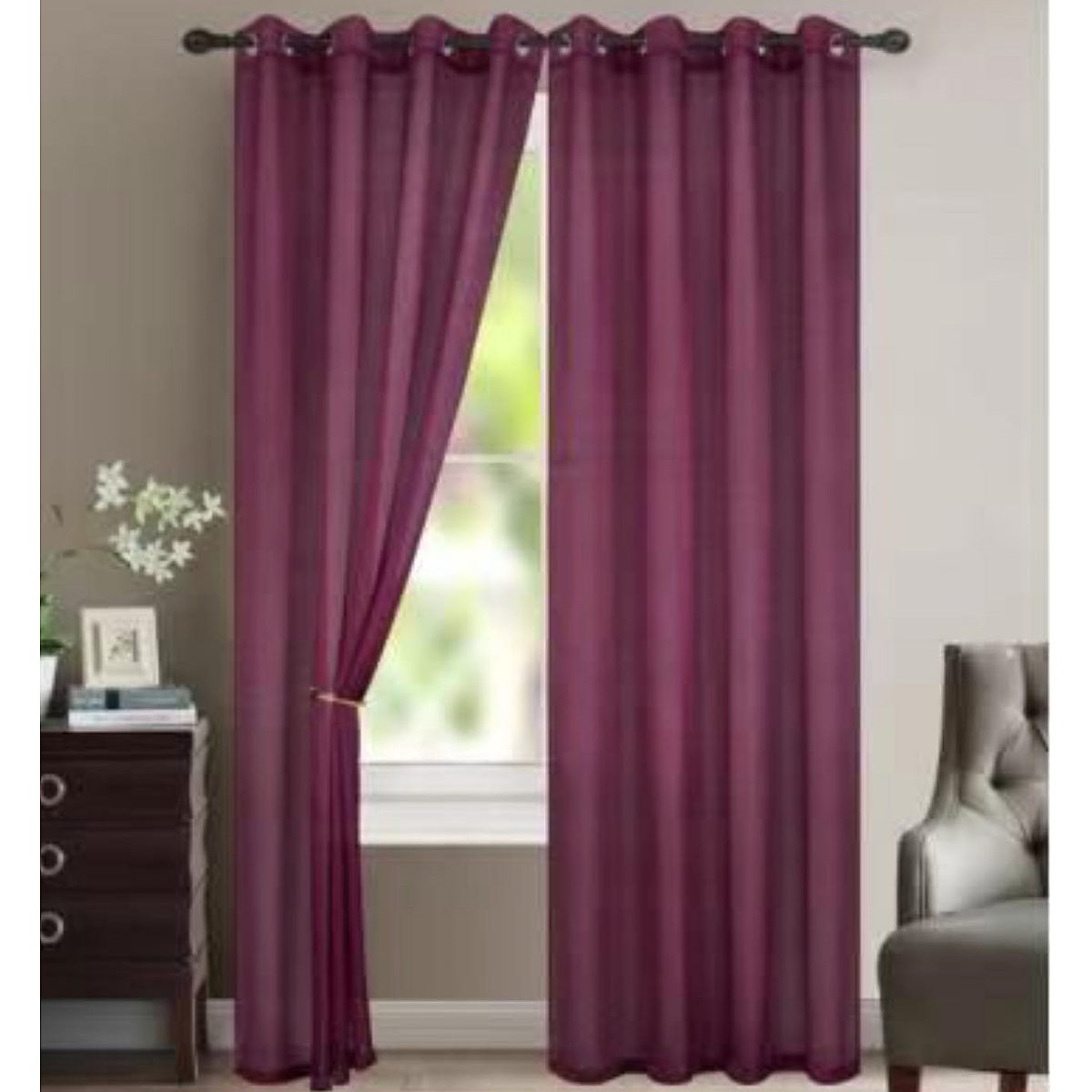2 Cortinas  Visillos Microfibra, Efecto Arrugado con 8 Ojales, 140 x 260 cm, Listo para Colocar) 6033