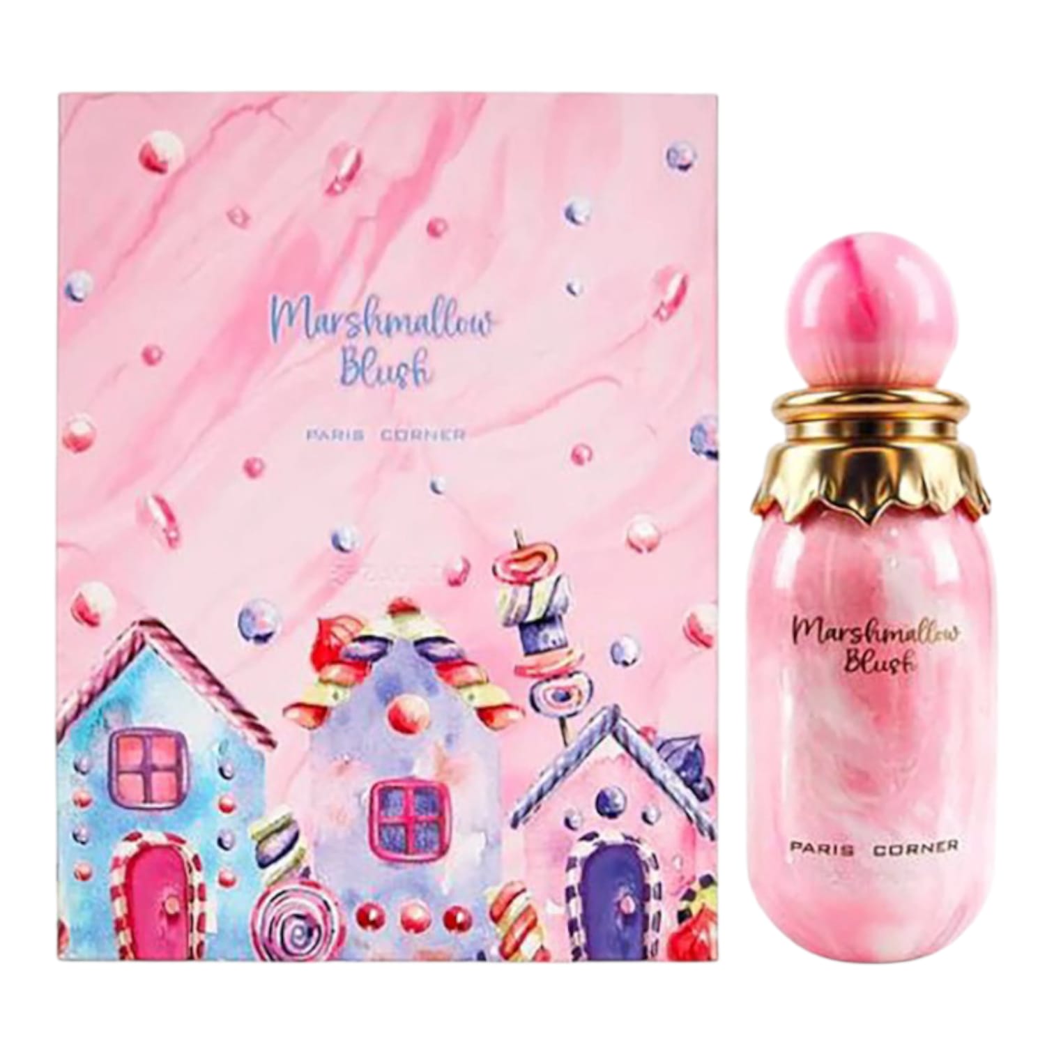 Paris Corner Marshmallow Blush Eau de Perfume 100ml -  Perfume con Diseño de Casas Coloridas y Caramelo en la Botella