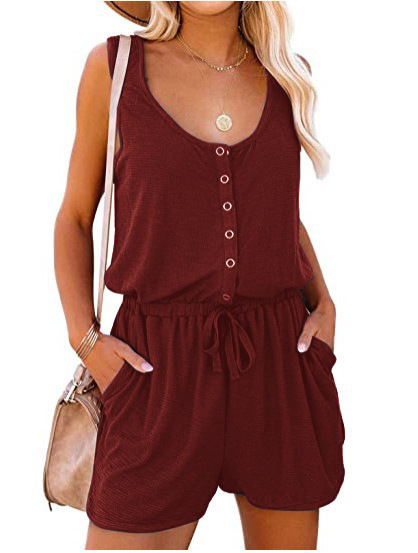 Mono informal de verano para mujer, cuello redondo, sin mangas, con bolsillos