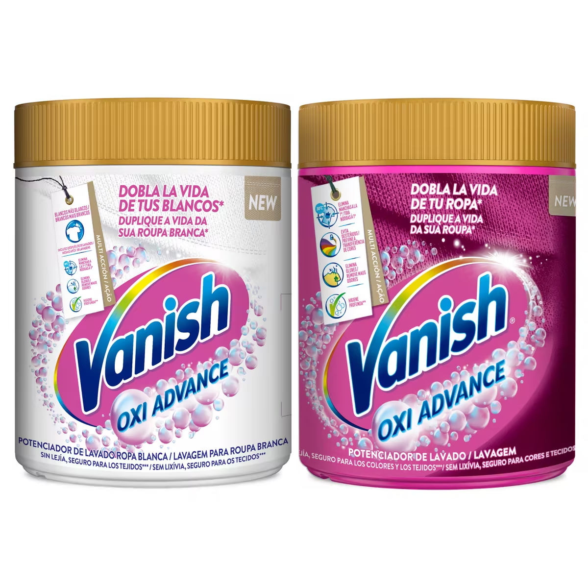 Vanish Oxi Advance Quitamanchas Lote Ropa Blanca + Ropa Color, Elimina Olores, Potenciador Lavado Polvo - 2x400 gr