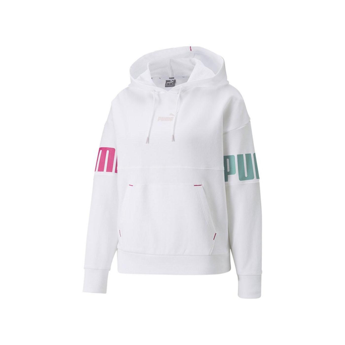 Puma Sudadera Mujer Power Blanca Holgada con Capucha y Bolsillo