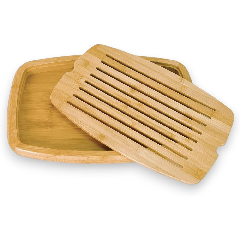 Tabla para Cortar Pan de Bambú con Bandeja Recogemigas COSHANO