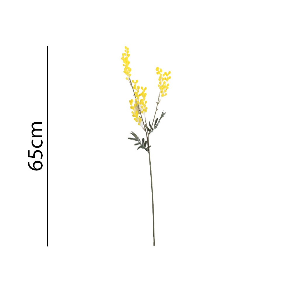 Poenia Arte Floral – Pack de 5 Vara Flor de Mimosa Artificial 65 cm REF 631439 | Rama Decorativa Amarilla Realista para Jarrones, Arreglos Florales, Centros de Mesa, Decoración de Primavera, Eventos, Bodas y Espacios de Interior