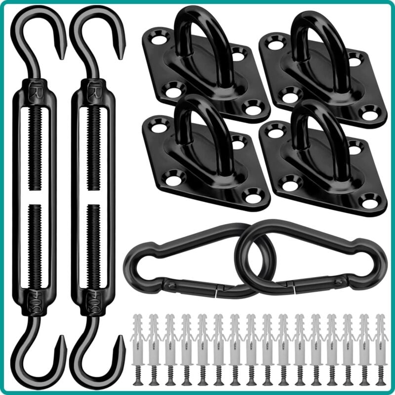 Kit de fijación de vela de sombra de 40 piezas de acero inoxidable 304 para instalación triangular y rectangular