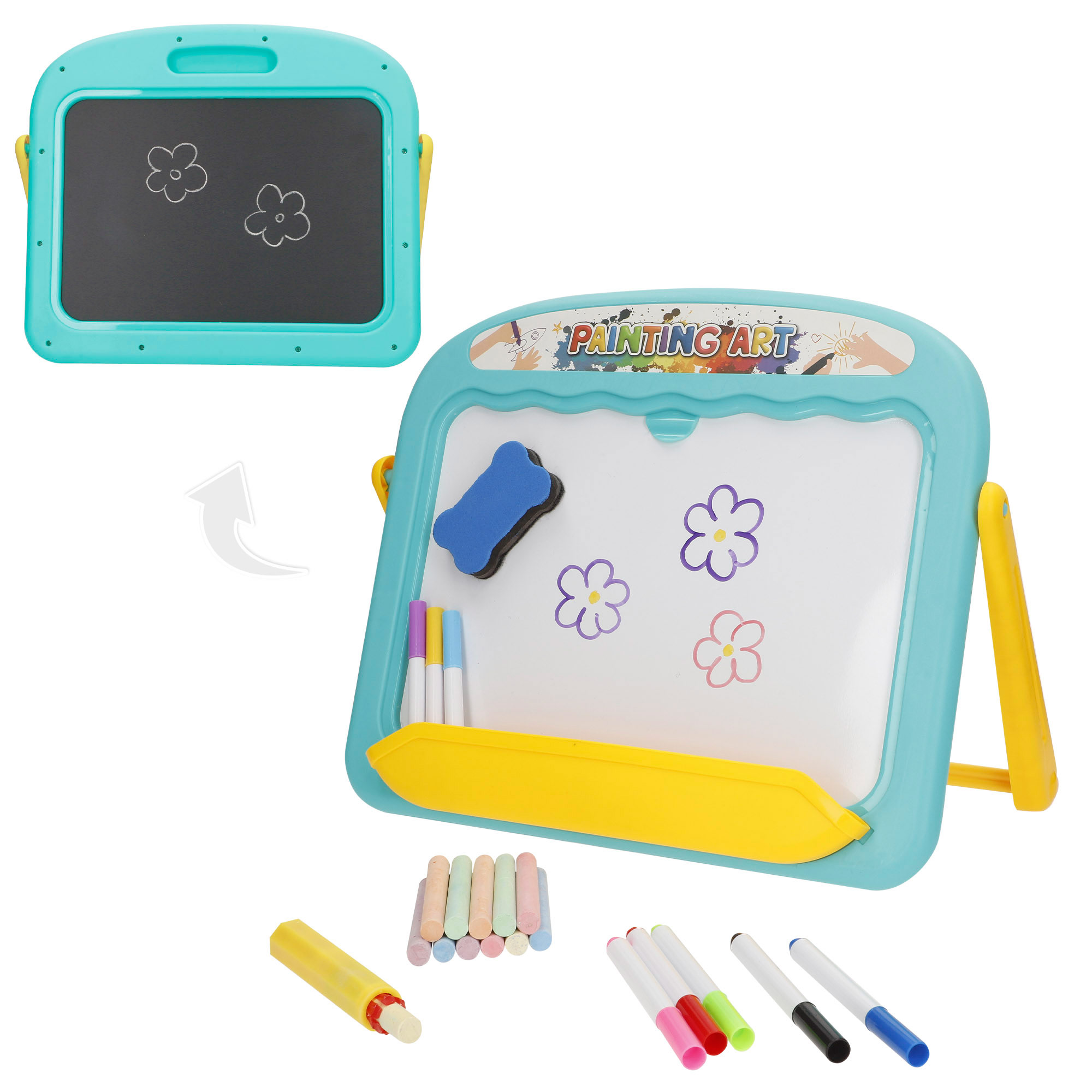 COLORBABY Good Idea - Pizarra infantil 2 en 1 magnética y tiza, incluye rotuladores, letras, números, tizas, portatizas y borrador, juguetes educativos desde 3 años, regalo creativo niños y niñas, pizarra doble cara portátil para aprender y dibujar