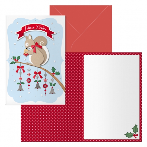 Dohe ardilla pack de 6 tarjetas de felicitacion navideña con sobre - tamaño cerrada 11.5x17cm, abierta 23x17cm - papel offset - impresas a todo color