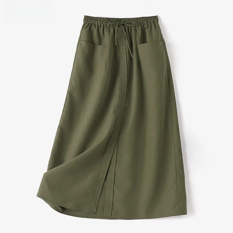 TK Falda Larga Elegante Para Mujer Alta Cintura Otoño Tratamiento De Corte Casual Sin Estirar Polyester Silueta A-Line Moda Trabajo Vacaciones Streetwear