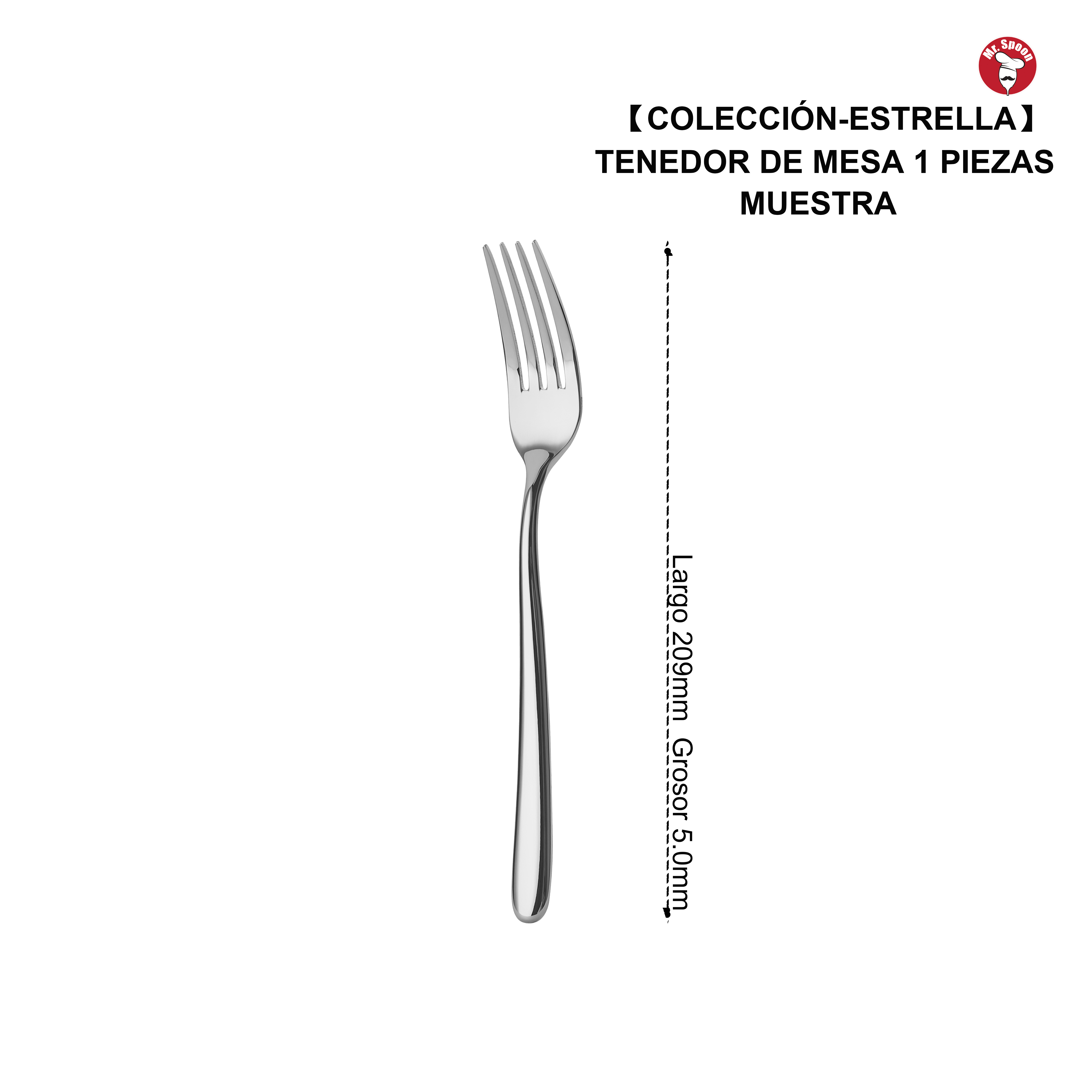 Tenedor de Mesa Premium Mr.Spoon Serie Estrella 209mm Acero Inoxidable 18/10 Plateado, Alta Calidad, Diseño Elegante y Moderno, Resistente y Duradero, Apto para Lavavajillas, Ideal para Cocina Hogar Restaurante Hotel Hostelería