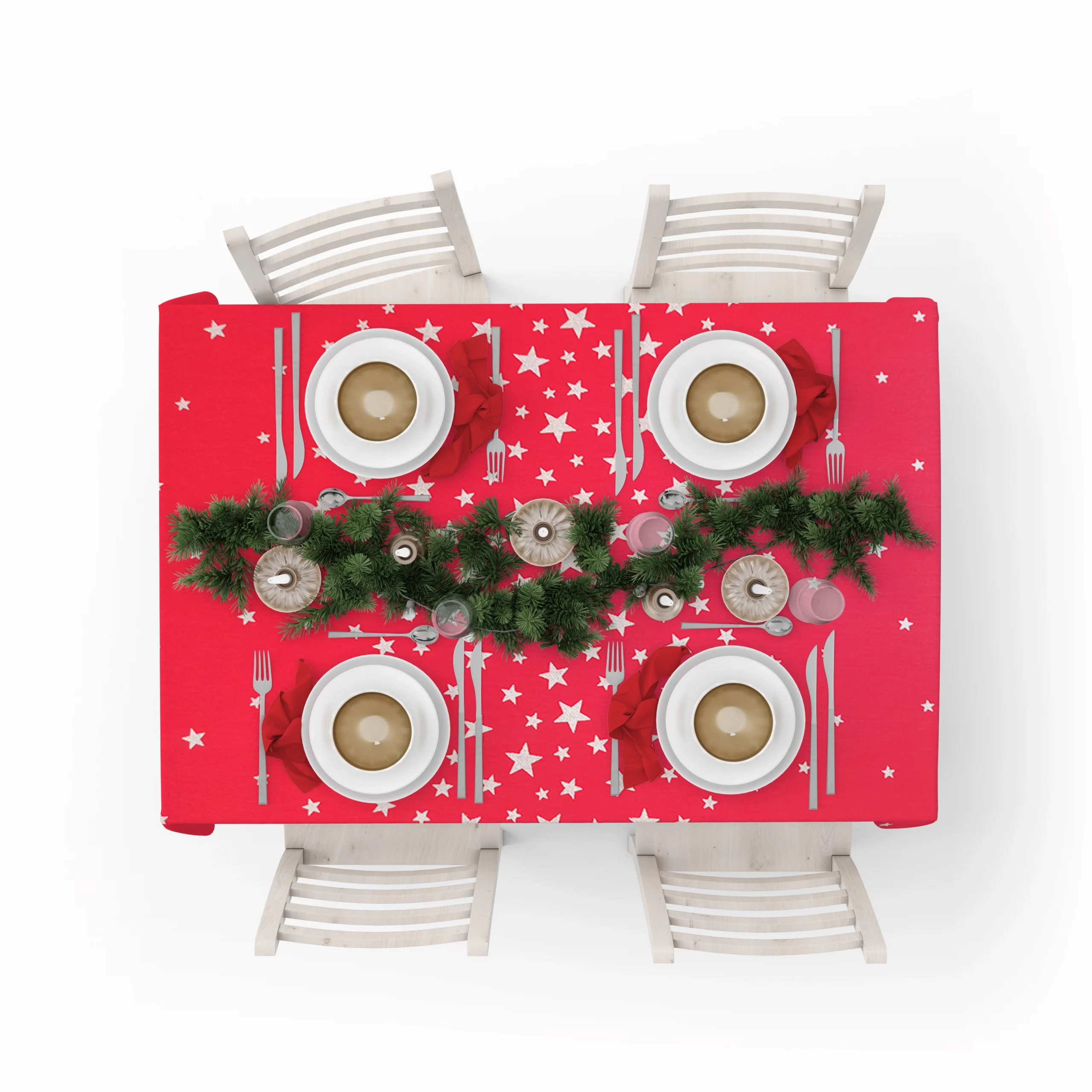 La fabrica de las telas-Mantel Navidad color rojo estrellas plateadas brillo, tela algodón loneta estampada, lavable, suave, tejido de calidad, cuadrado y rectangular.Decoración hogar, cocina, salon ,comedor, balcón. NOche buena, navidad, noche vieja.