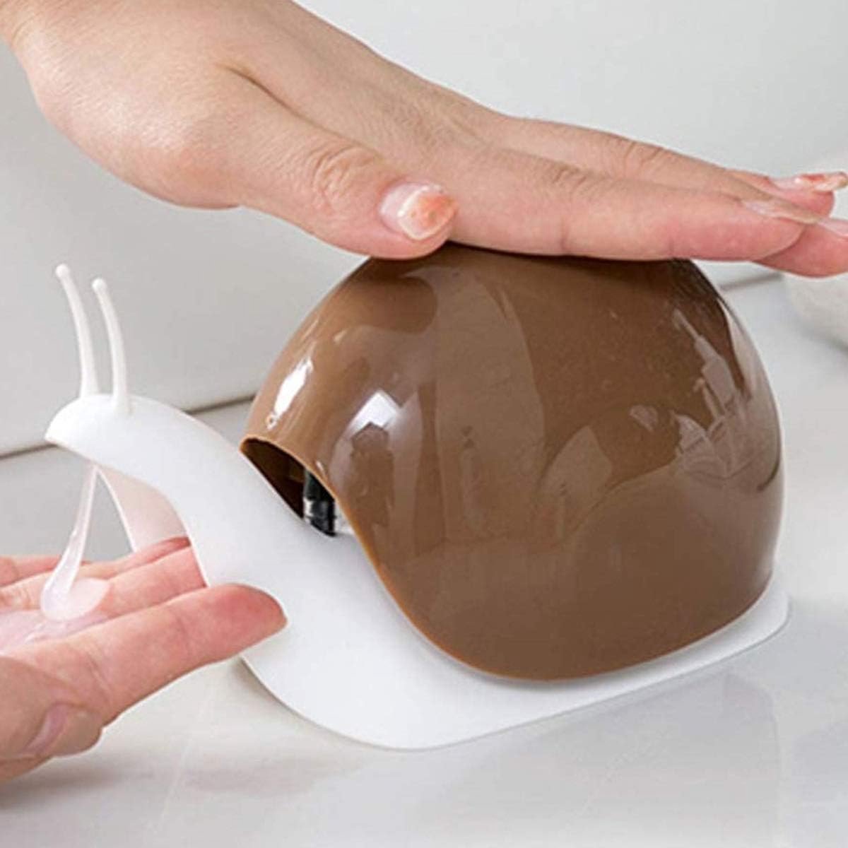 Dispensador de jabón con forma de caracol - Ideal para cocina y baño - 120 ml - Marrón - Plástico
