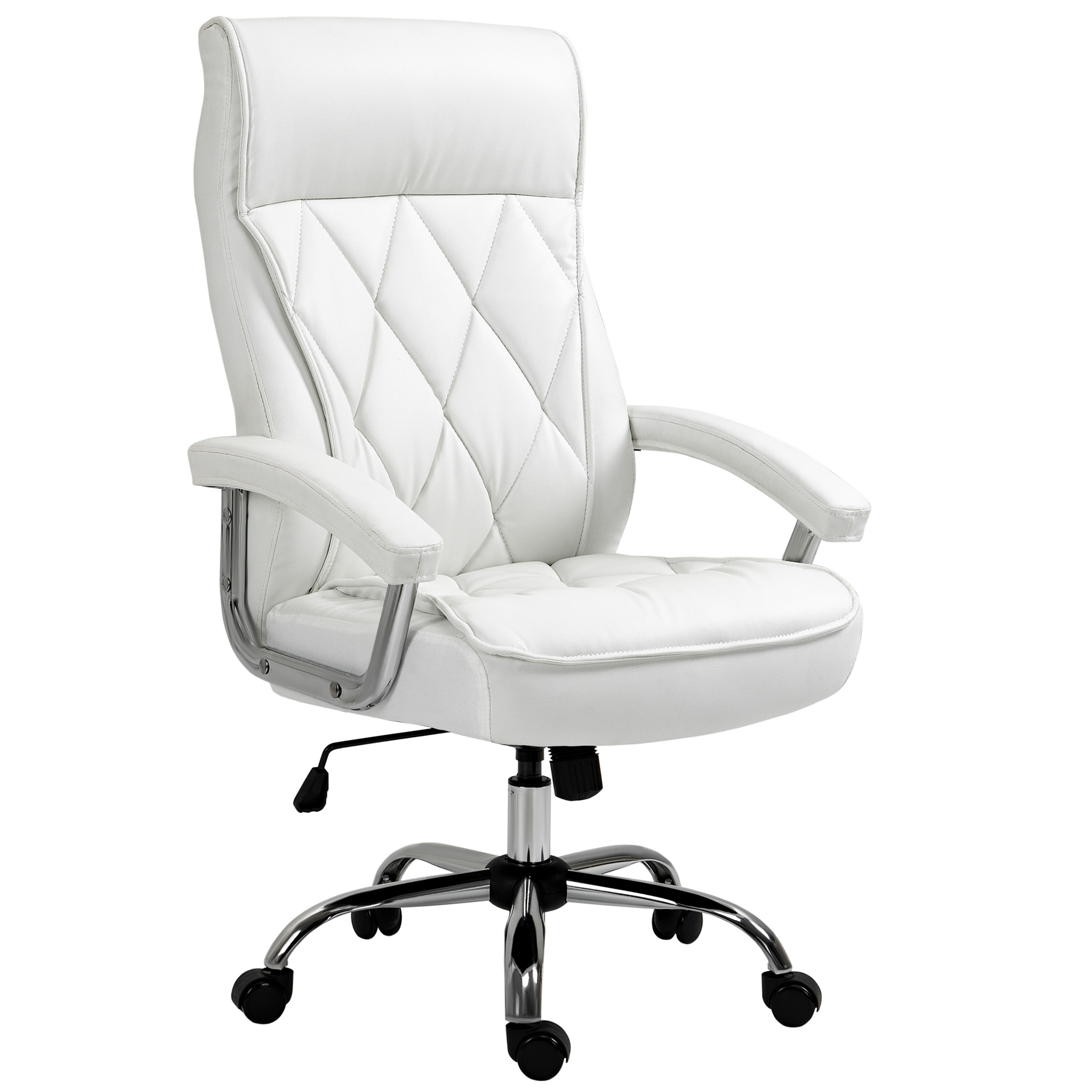 Vinsetto silla ejecutiva silla de oficina silla de escritorio silla giratoria ergonómica con función de balancín altura ajustable patrón de rombos moderno elegante lujoso cuero sintético espuma de metal blanco 66x69x121 cm