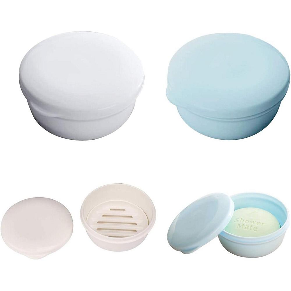 CA Jabonera de plástico azul y blanco Direct Power SARL con escurridor de una capa, portátil para viajes, juego de 2 jaboneras R