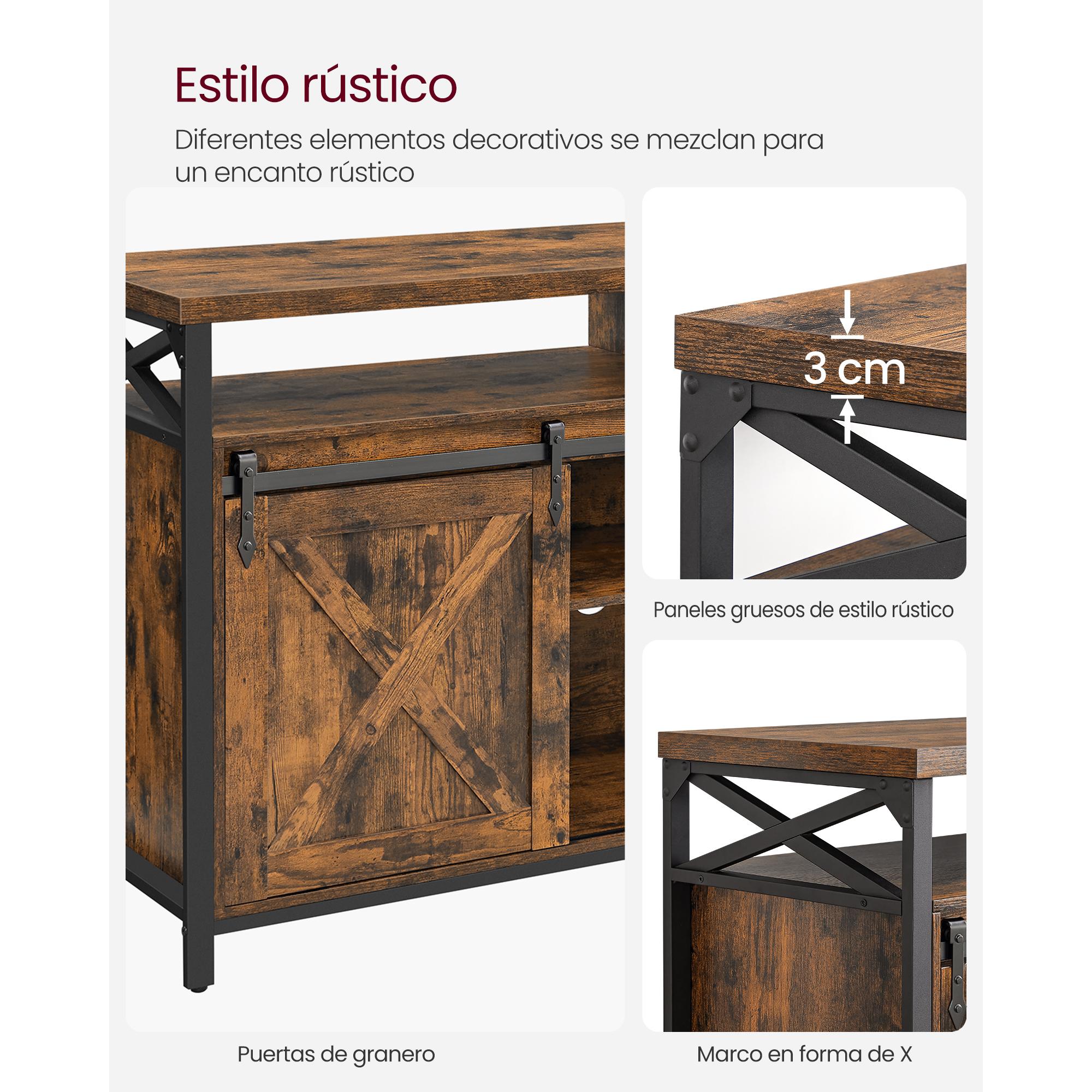 VASAGLE Mueble para TV, Soporte para TV de 65 Pulgadas, con Estantes Ajustables, Puertas de Granero, Diseño de Granja, Marco de Metal, Marrón Rústico y Negro/Marrón Camello Negro Simple