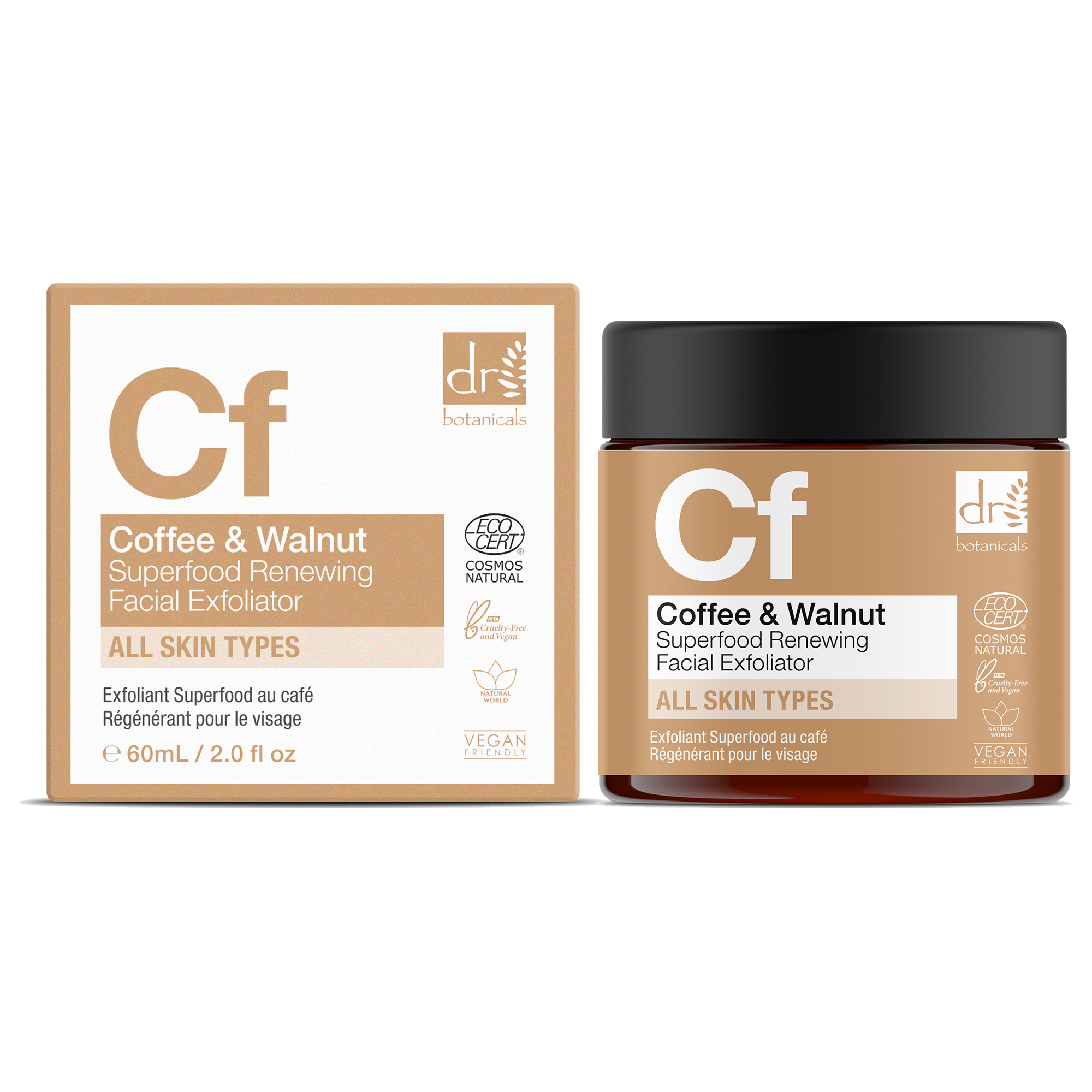 Dr Botanicals Exfoliante Facial de Café y Nuez Renovador para una Piel Suave y Radiante