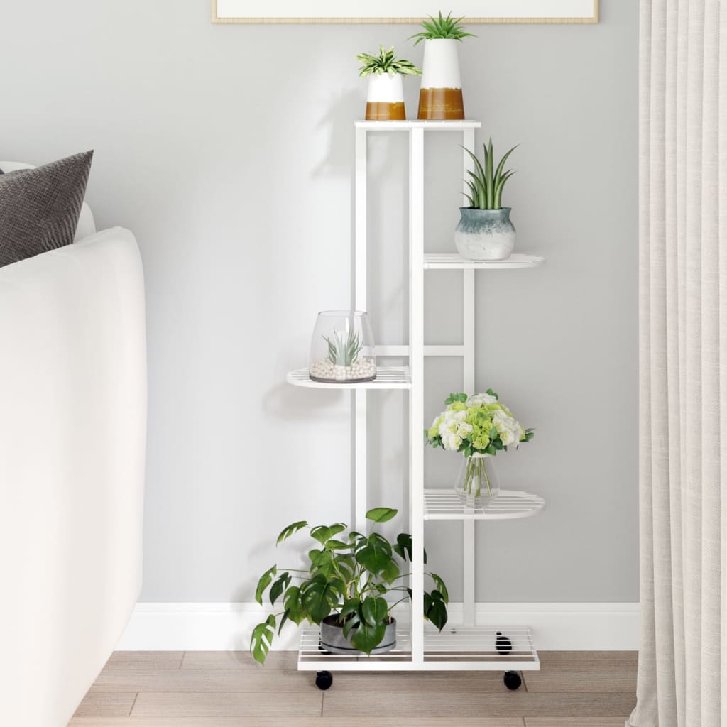 vidaXL Soporte para Flores 5 Alturas Ruedas Hierro Soporte Perchero Color Negro, Blanco, y mas