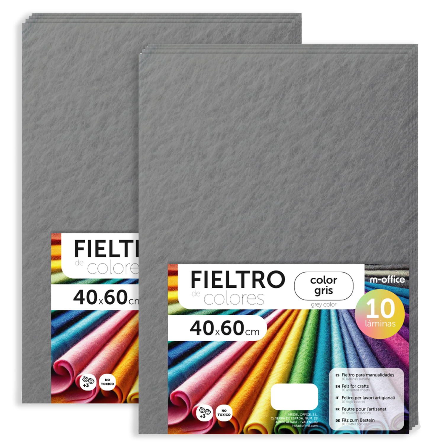 Fieltro para Manualidades, Fieltro de Colores, Suave y Flexible, Material para Costura, Telas Patchwork, Ideal para proyectos DIY, artesanía o decoración, 40x60cm - m-office (gris, 20 uds)