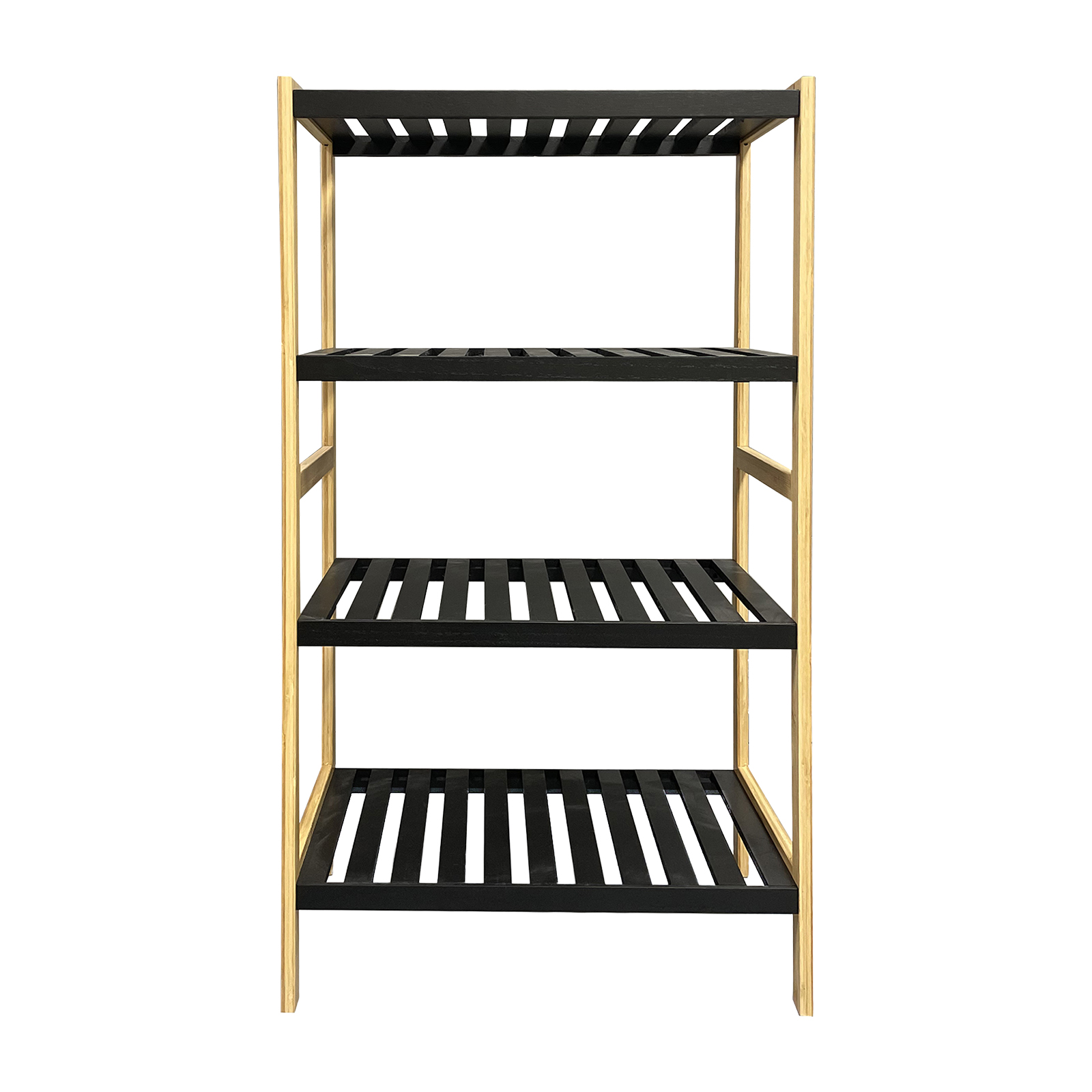 LIN HOME XZ-24501 4-Tier Open Shelf Unit - Black & Wood Storage Rack