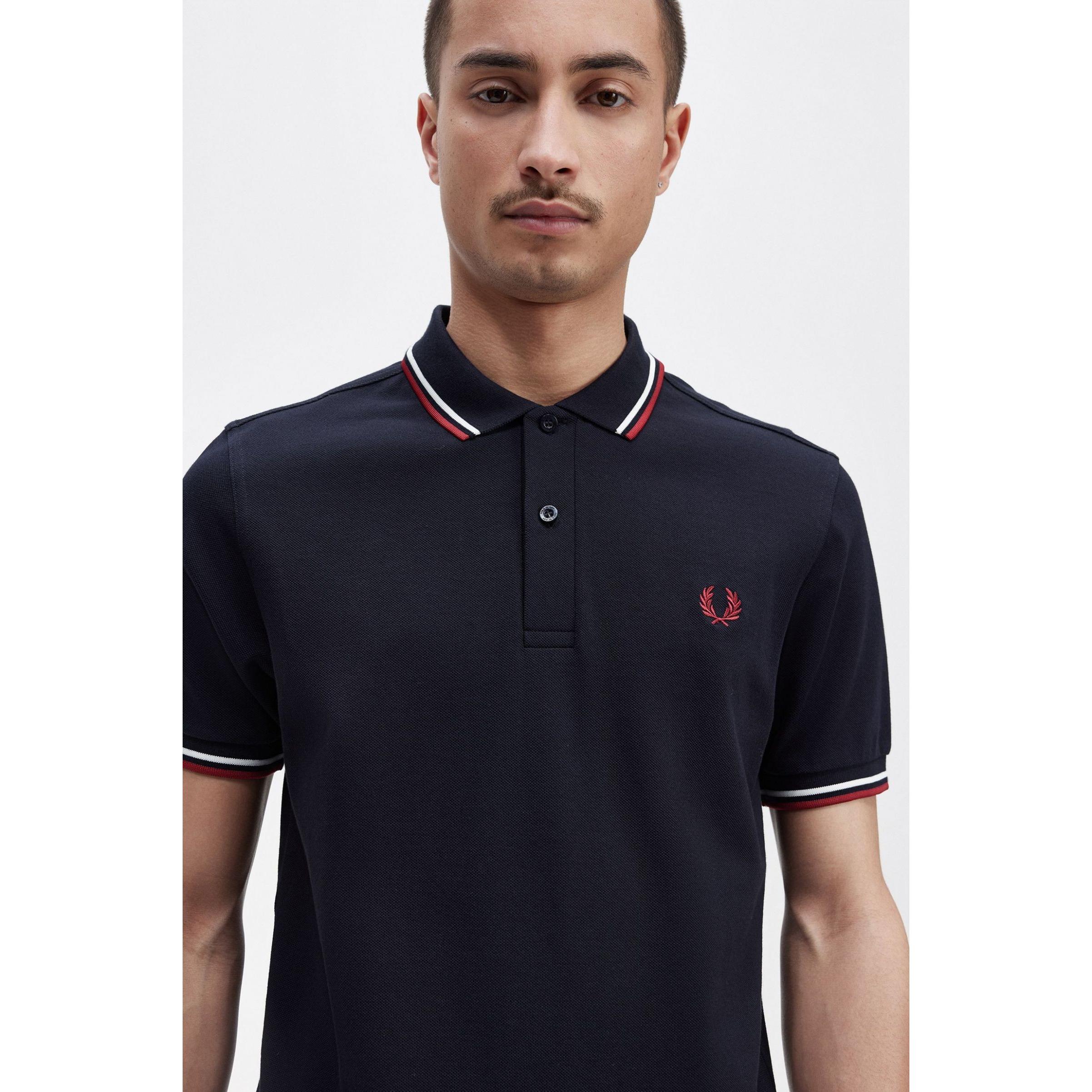 POLO FRED PERRY M/C MARINO FRANJAS ROJA Y BLANCA